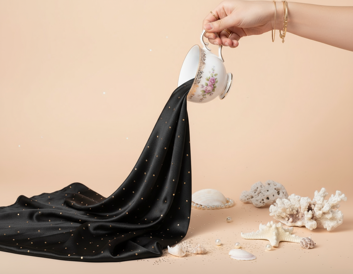 Black - Rhinestones Silk