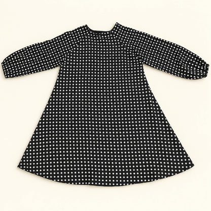 Black Polka Dot Girls Umbrella Abaya with Flared Sleeves