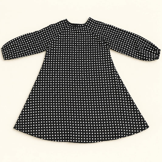 Black Polka Dot Girls Umbrella Abaya with Flared Sleeves