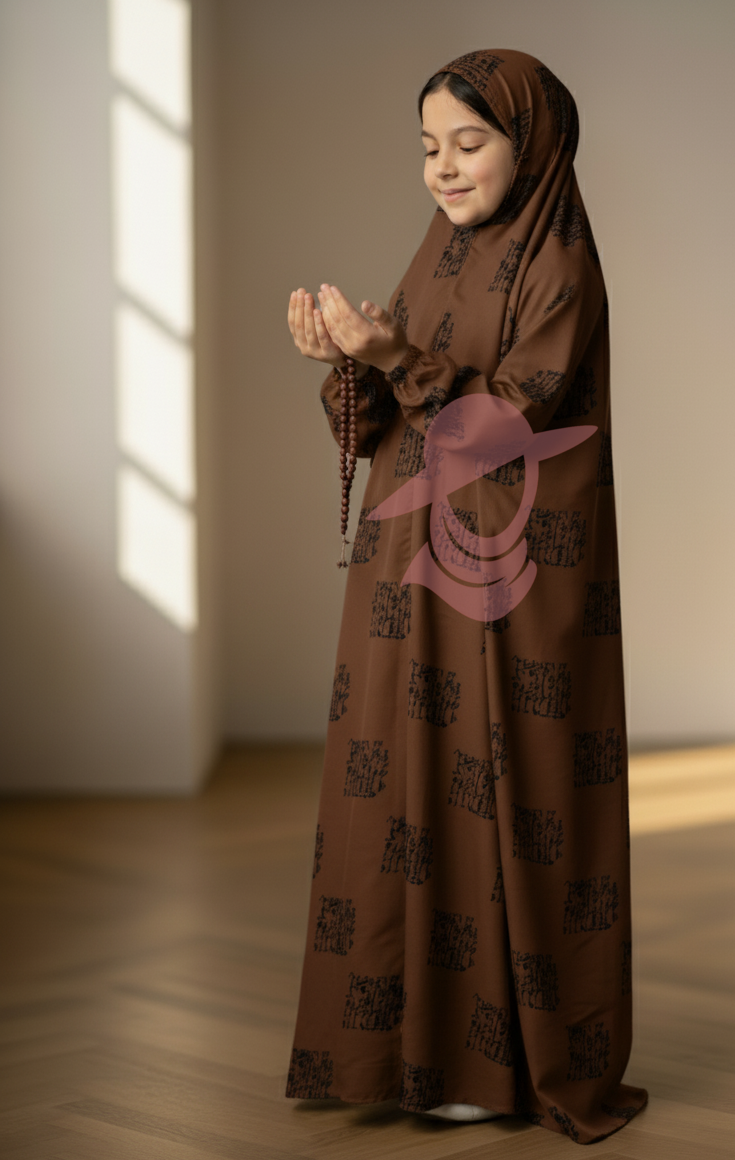 Modest Muslim Prayer Wear for Girls - Arabic Design 7-12 Years (All Colors)