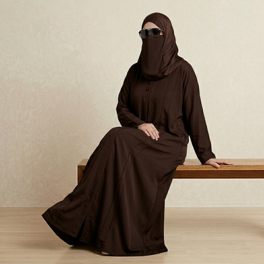 Coffee brown front open abaya with secure zip pocket