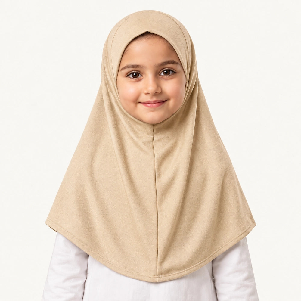 Skin Beige Kids Makhna Hijab by Graceful Layers made from stretchable cotton jersey with easy pinless pull-on styling