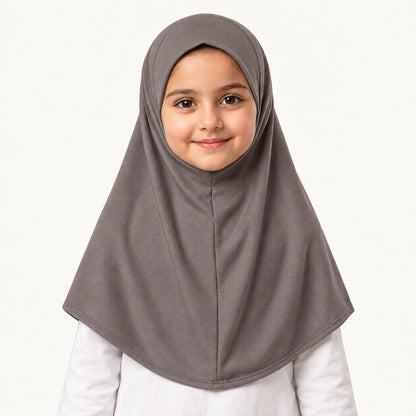 taupe grey Kids Makhna Hijab by Graceful Layers made from stretchable cotton jersey with easy pinless pull-on styling