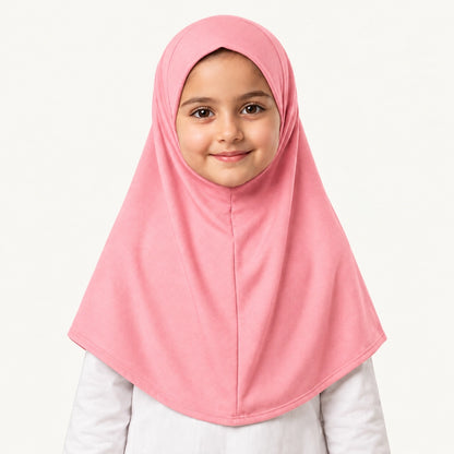 Pink Kids Makhna Hijab in stretchable cotton jersey with an easy pinless pull-on design
