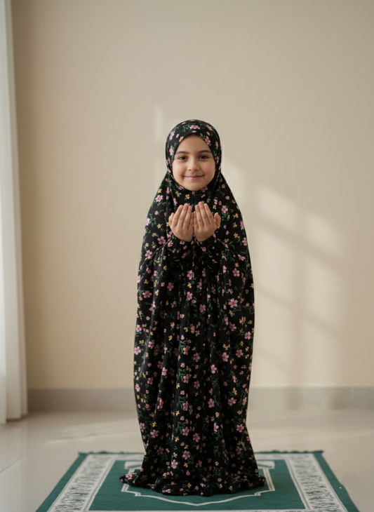 Fawz - Easy Slip-On Kids Prayer Dress (8-12 Yrs) | Full Coverage Namaz Set with Secure Sleeves