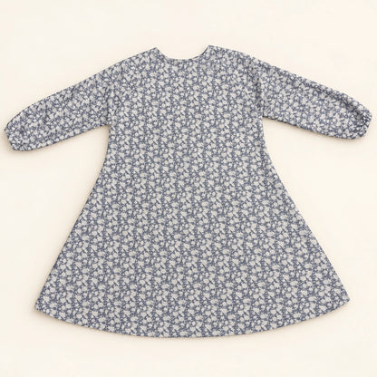 Blue Grey Floral Kids Abaya with Elastic Cuffs