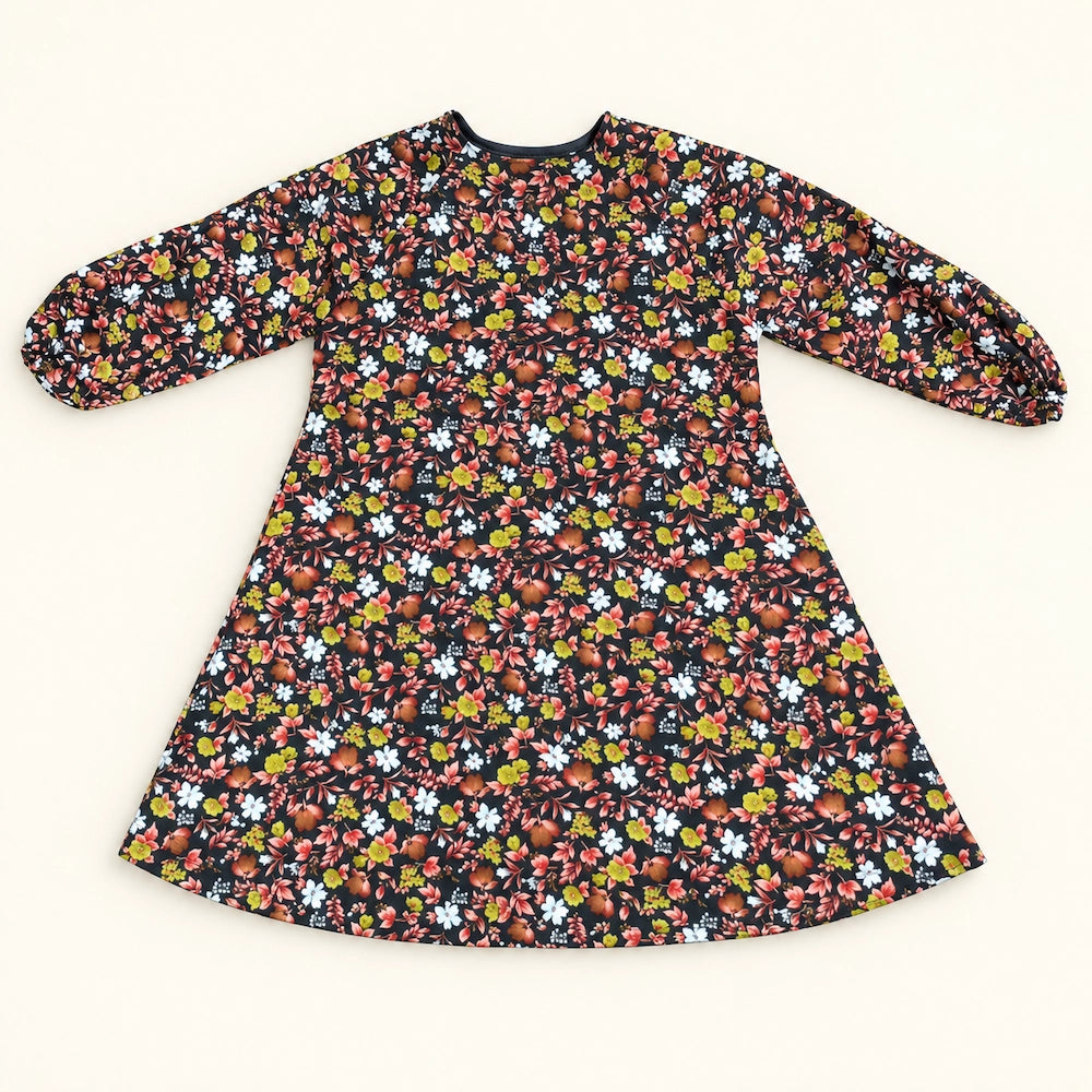 Black Floral Girls Abaya with Elastic Cuffs