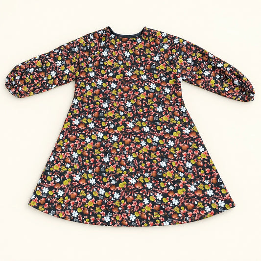 Black Floral Girls Abaya with Elastic Cuffs