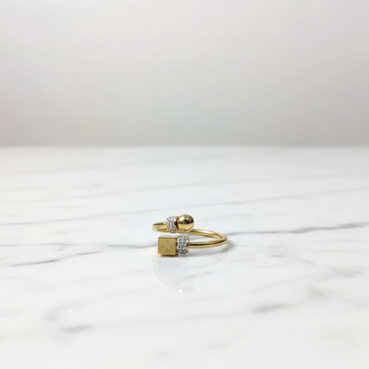 Gold open-ended bypass adjustable zircon luxury ring