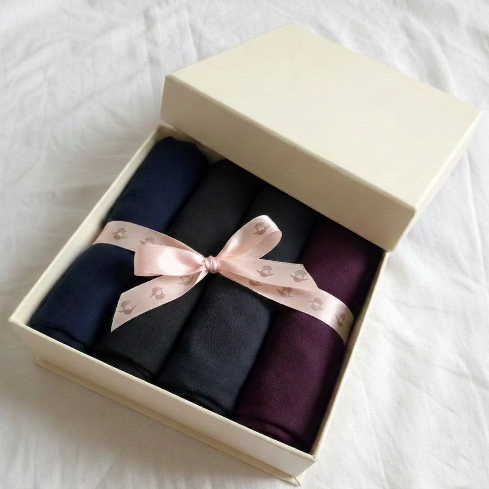 Set of folded georgette hijabs in a box for bundle deal