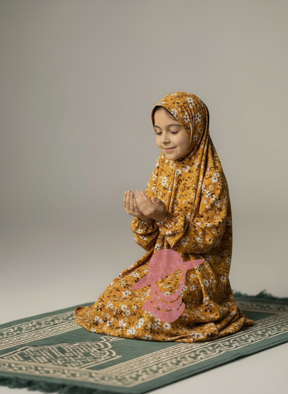 Modest Muslim Prayer Wear for Girls - Mustard Leaves Age:7-12 Years
