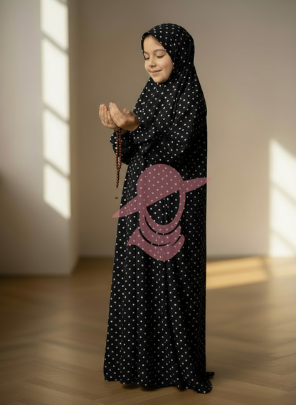One-Piece Prayer Dress with Sleeves - Polka Dots All Colors (Age 7-12 Years)