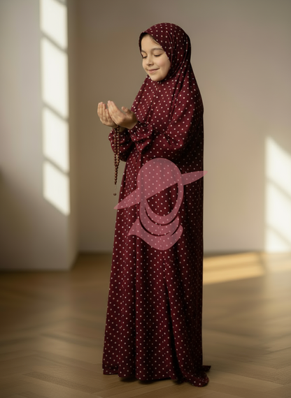 One-Piece Prayer Dress with Sleeves - Polka Dots All Colors (Age 7-12 Years)