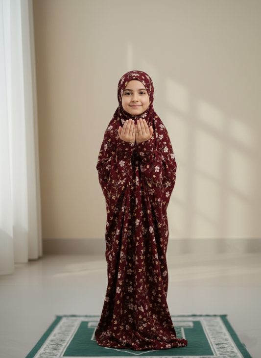 Guli - Easy Slip-On Kids Prayer Dress (8-12 Yrs) | Full Coverage Namaz Set with Secure Sleeves