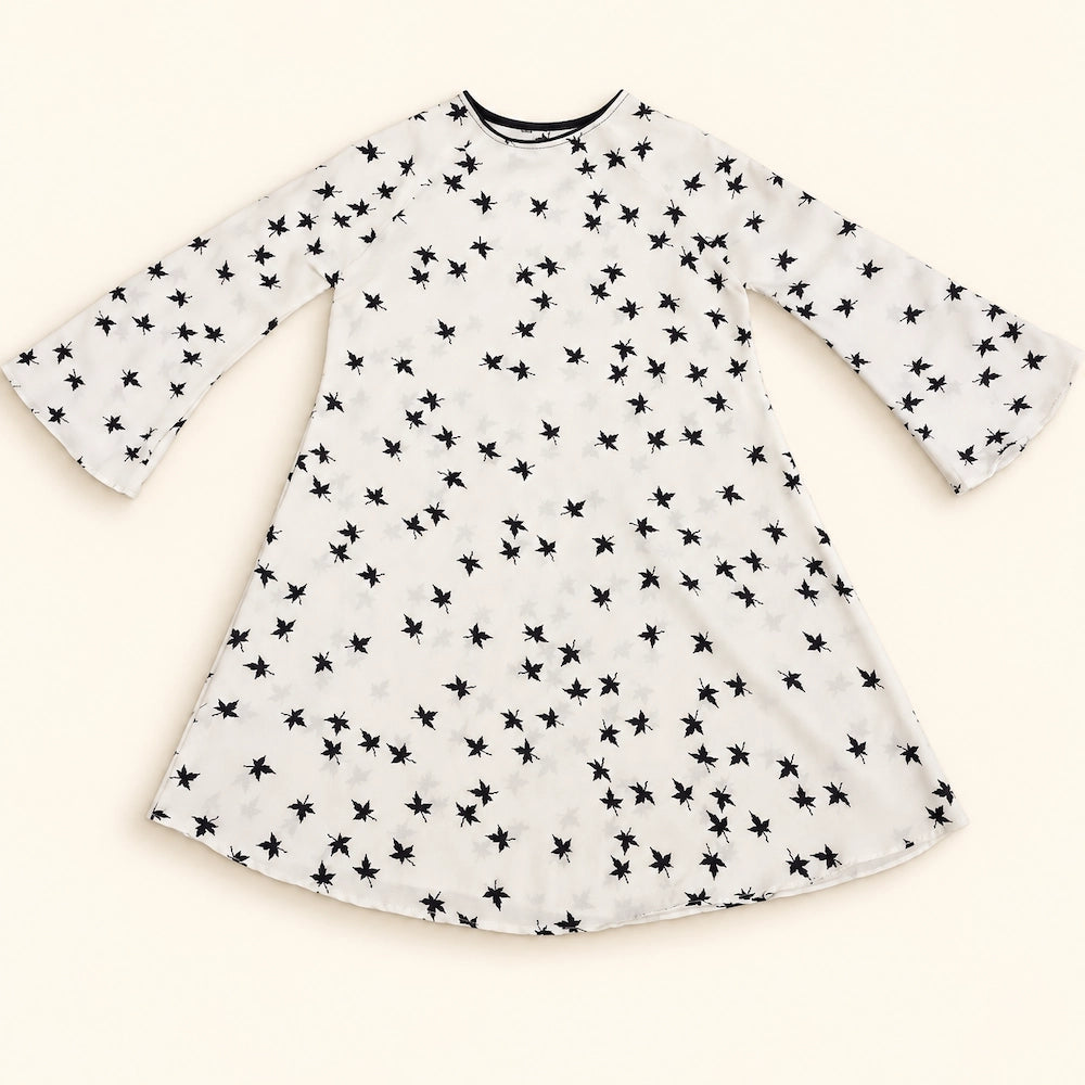 Ivory Star Print Kids Umbrella Abaya with Bell Sleeves