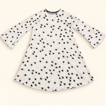 Ivory Star Print Kids Umbrella Abaya with Bell Sleeves