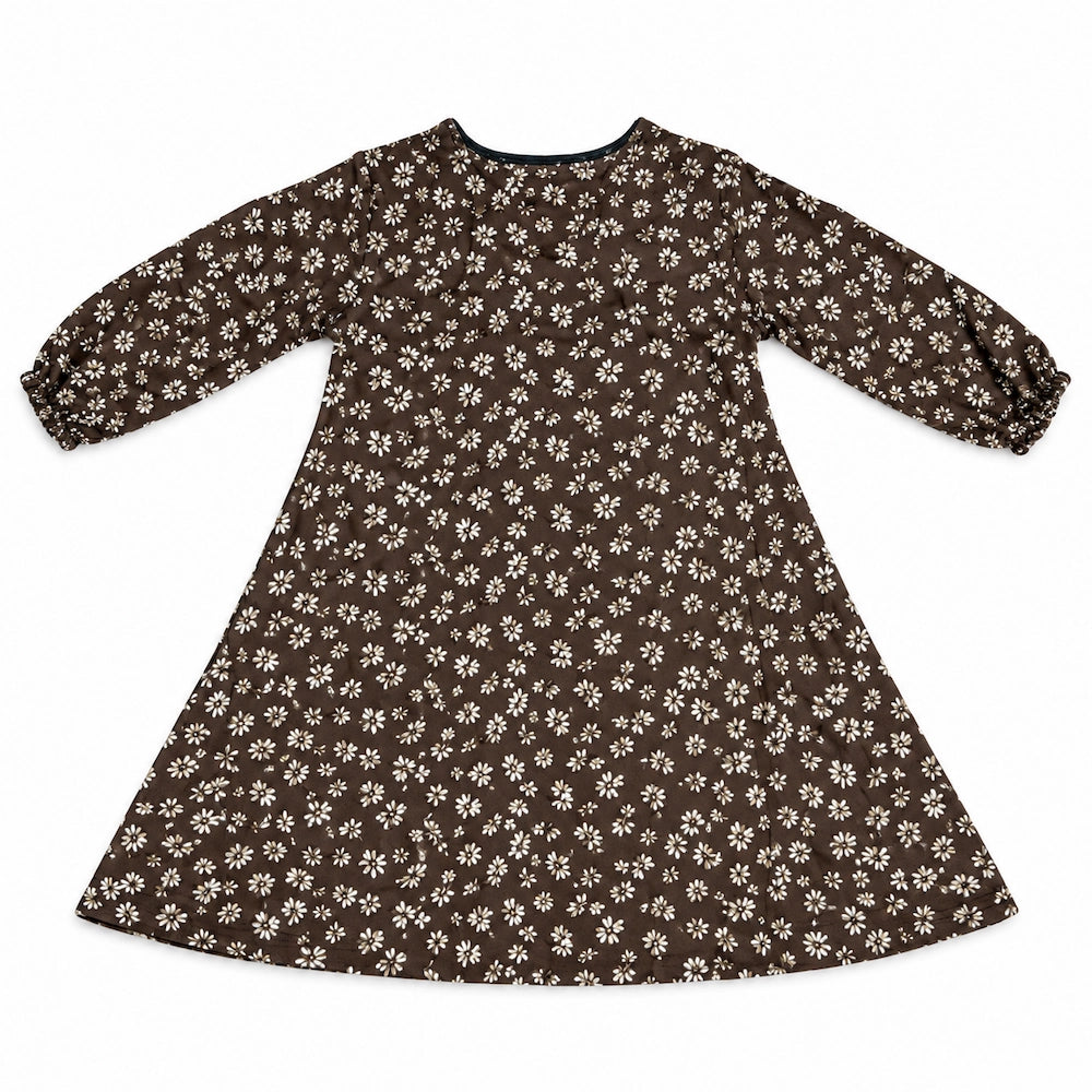 Brown and Cream Floral Print Kids Abaya