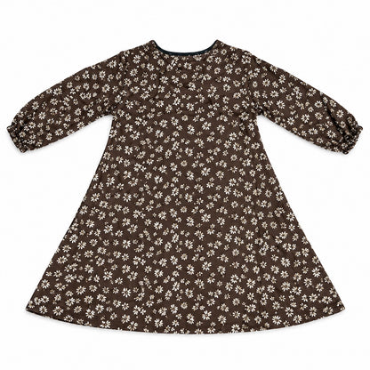 Brown and Cream Floral Print Kids Abaya