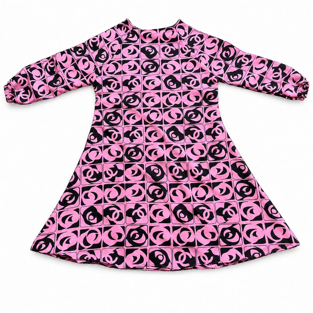 Pink and Black Circular Print Kids Abaya
