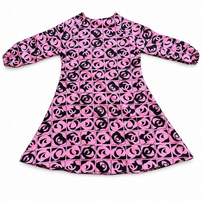 Pink and Black Circular Print Kids Abaya