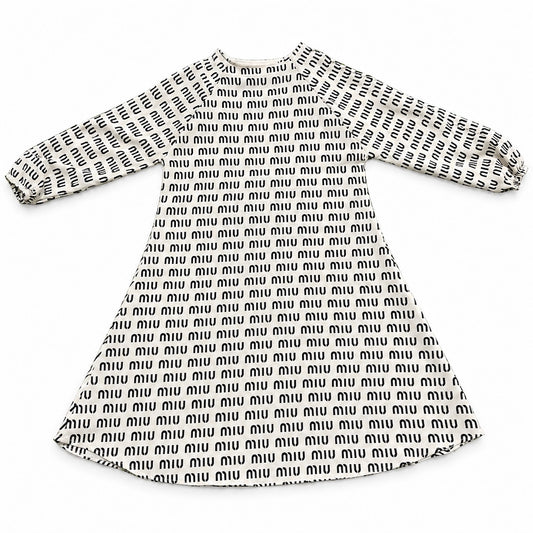 Black Dash Print White Kids Abaya for Girls