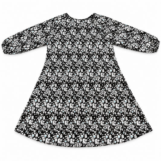 Black And White Tiny Floral Print Kids Abaya for Girls