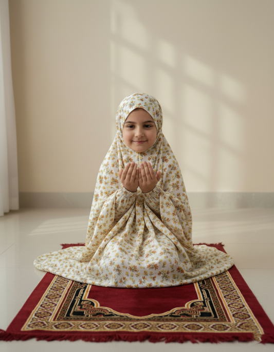 Lulu - Easy Slip-On Kids Prayer Dress (8-12 Yrs) | Full Coverage Namaz Set with Secure Sleeves