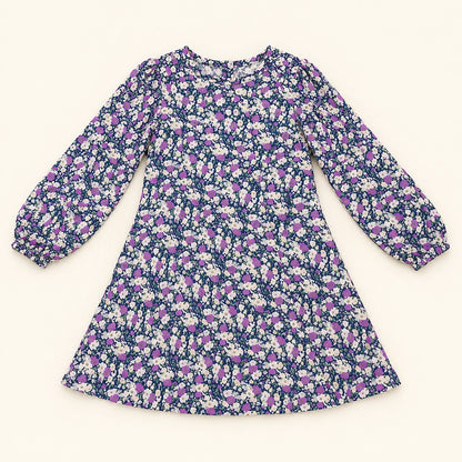 Purple Floral Kids Abaya with Elasticated Sleeves