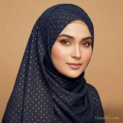 Royal Eclipse Lawn Hijab in Navy Blue – lightweight premium lawn 
