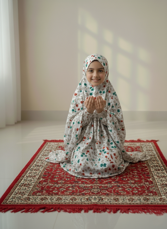 Noura - Easy Slip-On Kids Prayer Dress (8-12 Yrs) | Full Coverage Namaz Set with Secure Sleeves