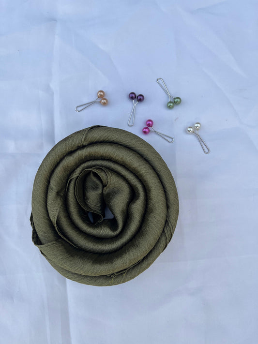 Crinkle Silk Hijab - Olive | Lightweight & Versatile