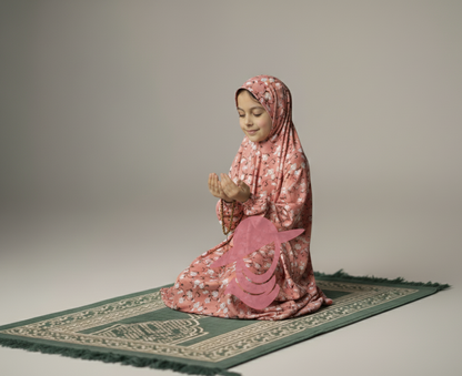 Modest Muslim Prayer Wear for Girls - Peach Leaves Age: 7-12 years