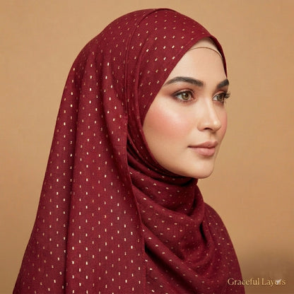 Royal Eclipse Lawn Hijab in Red – premium breathable lawn.
