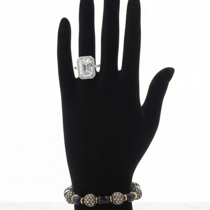 Silver rectangle zircon ring with side stones, luxury stainless steel ring
