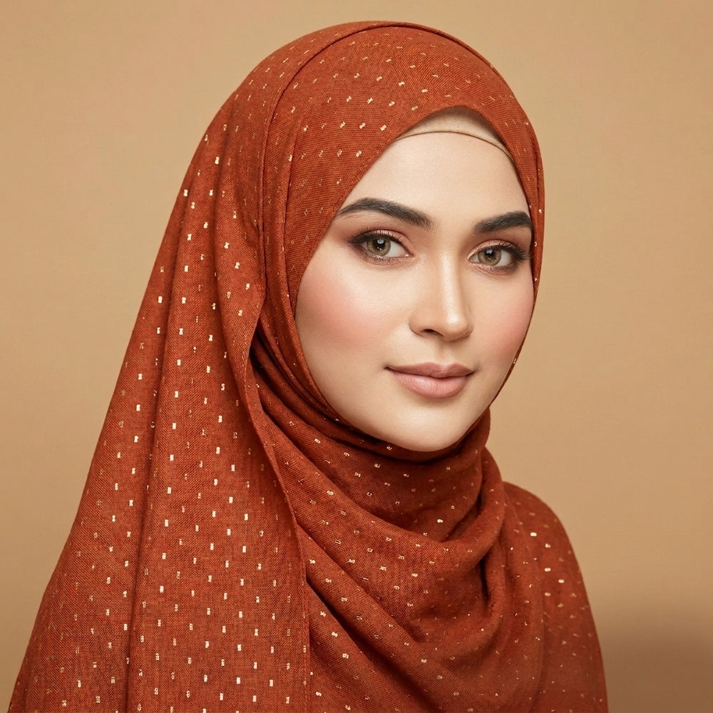 Royal Eclipse Lawn Hijab in Rust – lightweight premium lawn fabric.
