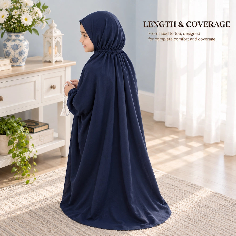 Navy Blue plain kids namaz chaddar for girls