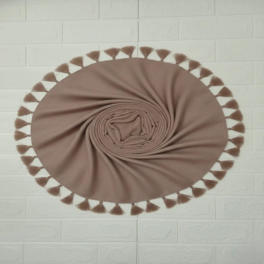 Soft mocha beige lawn tassels hijab lightweight breathable modest scarf with tassel edges Graceful Layers
