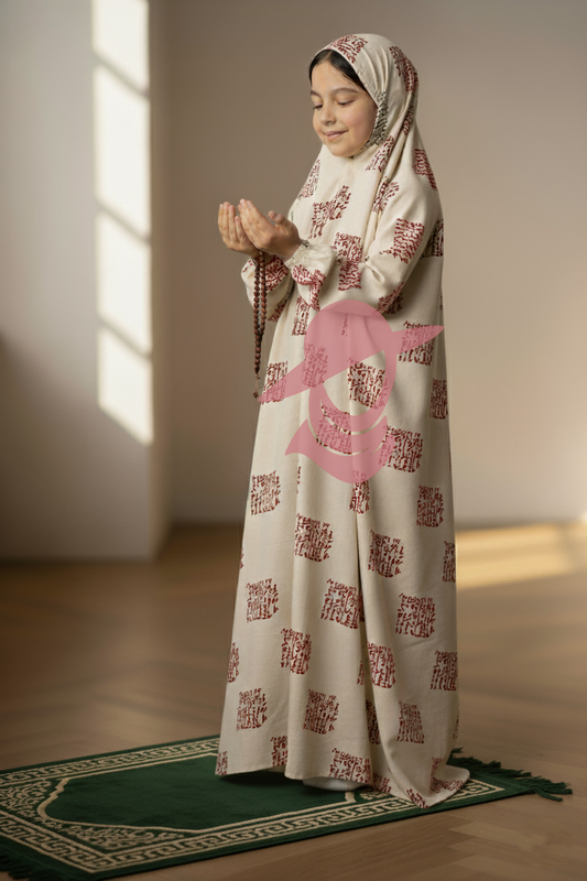 Modest Muslim Prayer Wear for Girls - White Arabic 7-12 Years