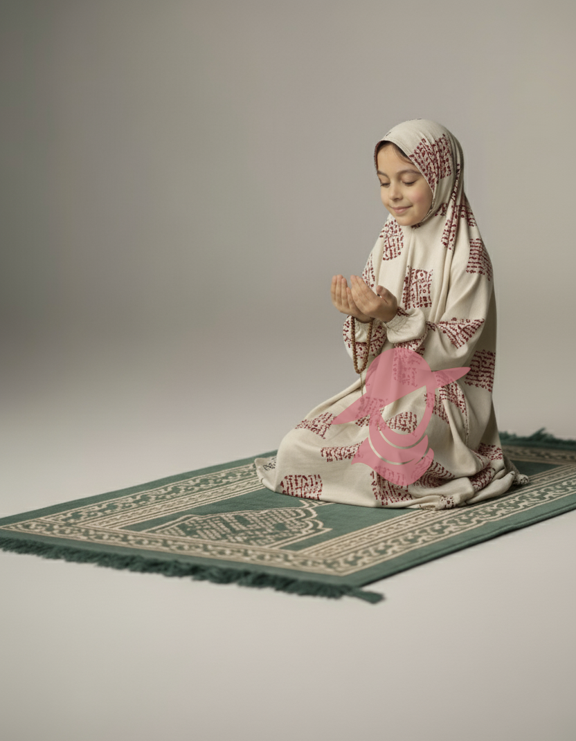 Modest Muslim Prayer Wear for Girls - White Arabic 7-12 Years
