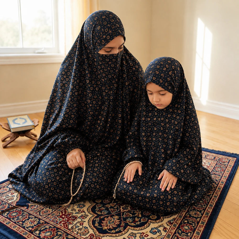 Black peach matching mother daughter Namaz chaddar prayer set