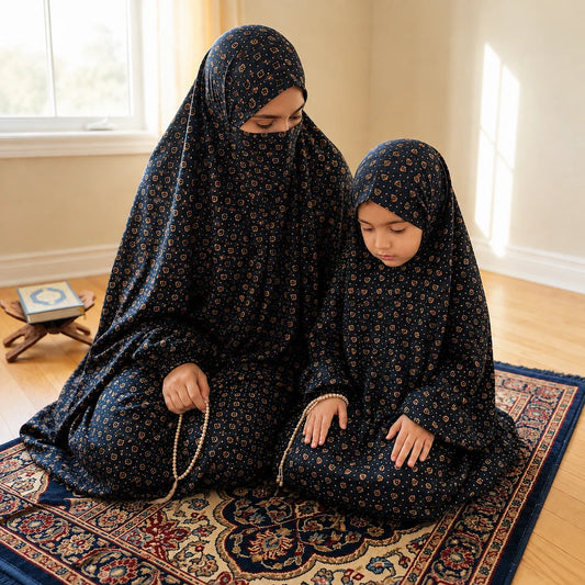 Black peach matching mother daughter Namaz chaddar prayer set
