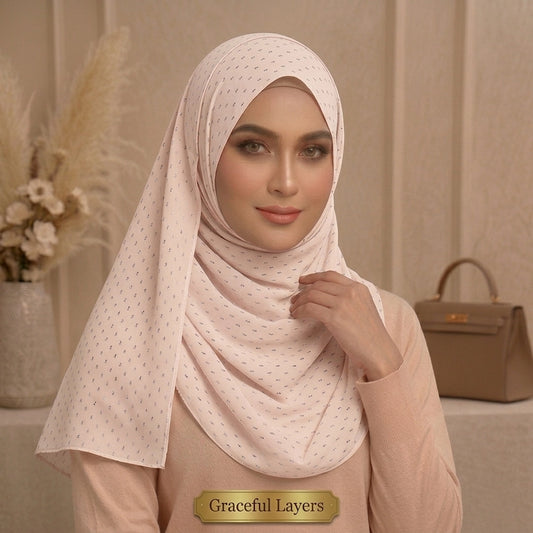 Baby pink lawn hijab with golden rectangle soft breathable elegant hijab
