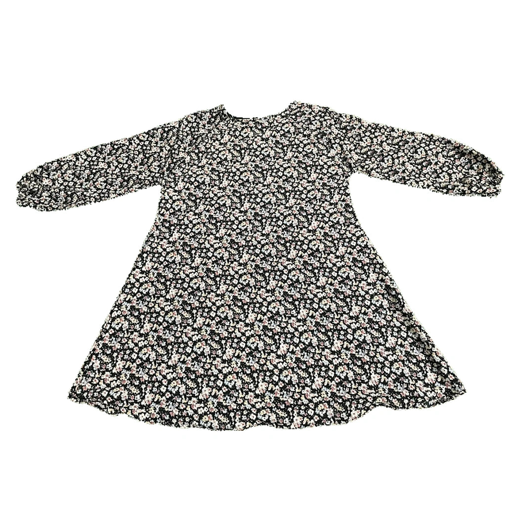 Black Tiny Floral Print Kids Abaya