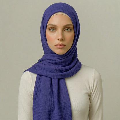 Blue Bell Glow Crimps Hijab in dusty blue textured breathable fabric