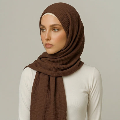 Cocoa Glow Crimps Hijab – Warm Brown Textured Hijab
