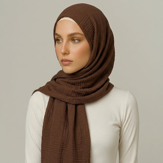 Cocoa Glow Crimps Hijab – Warm Brown Textured Hijab