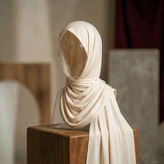 Cream ivory silk hijab with glowing finish elegant look
