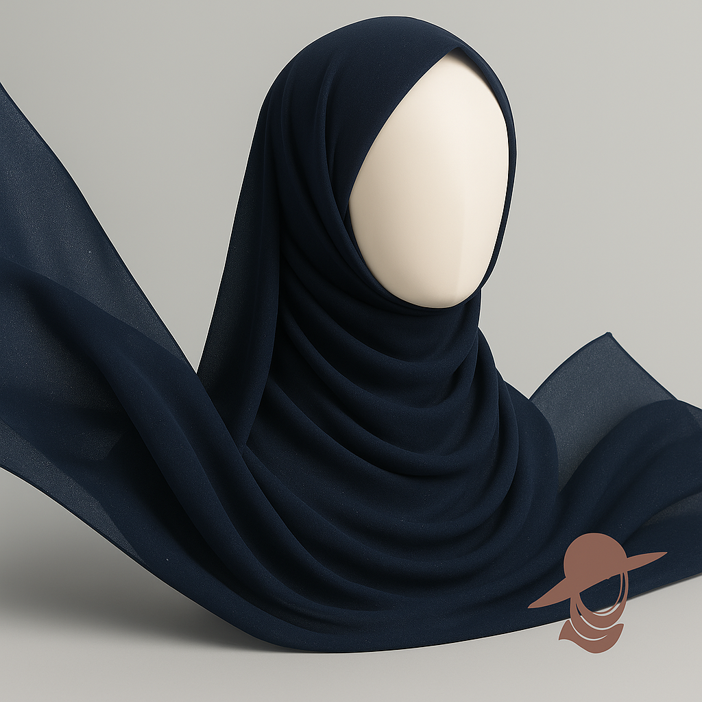 Crinkle Silk Hijab in Deep Navy with Subtle Shimmer
