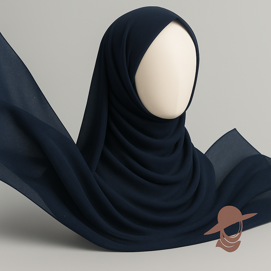 Crinkle Silk Hijab in Deep Navy with Subtle Shimmer
