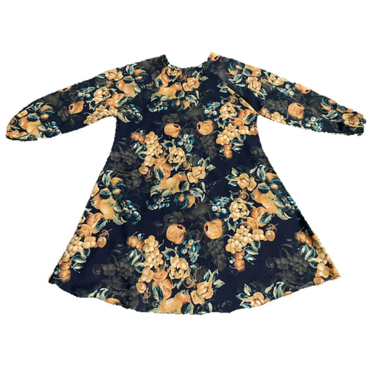 Black Floral Print Kids Abaya with Rust Blooms
